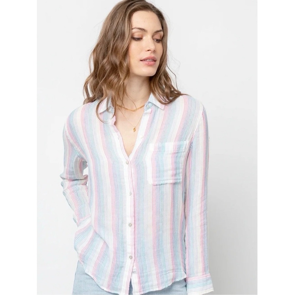 Rails "Ellis" Iris  100% Cotton Pastels Stripe Button Down Shirt Size M